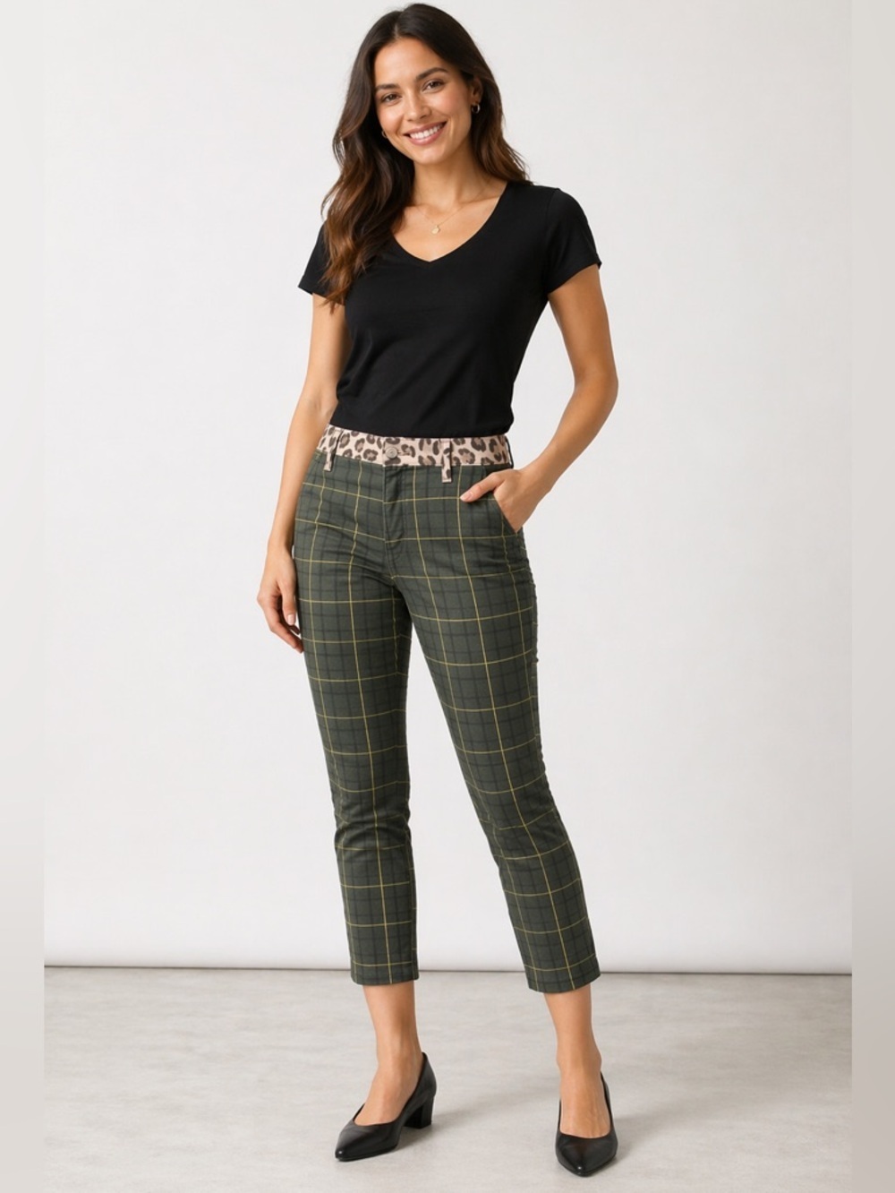 Very unique J Brand Plaid Pants Leopard Waistband Cropped Skinny